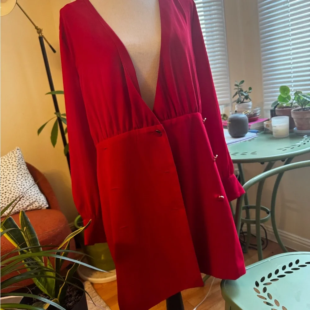 Topshop Red Blouse with Button Detail - Picture 2 of 4